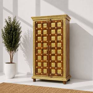 Mueble de Almacenamiento para Sala de Estar de Estilo Indio Tradicional con Puertas Dobles de Madera, Puertas con Paneles Elevados y 4 Estantes, Acabado Antiguo - Product Image 2
