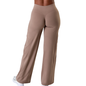 Pantalon de sport marron taille haute à jambes larges pour femme, extensible et doux, idéal pour le yoga, l'entraînement, la gym, le fitness et les tenues décontractées. - Product Image 4