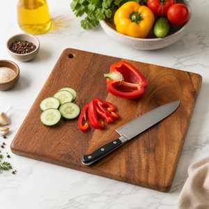 Planche à découper en bois d'acacia rectangulaire, antidérapante, bloc de découpe de cuisine 28x28cm, antibactérienne, durable, plateau de préparation et de service alimentaire - Product Image 6