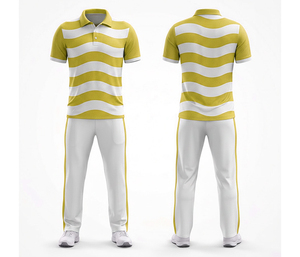 Uniforme de críquet para hombre, conjunto de camisa polo y pantalones sublimados con rayas verdes y blancas, ropa deportiva transpirable de poliéster para equipos y clubes. - Product Image 5