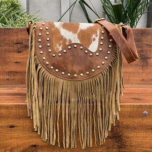 Vente en gros 2025 Usine personnalisée Nouveau design Grande capacité Sac à bandoulière à franges en cuir suédé véritable Sac à main en cuir de vachette de luxe pour femmes - Product Image 4