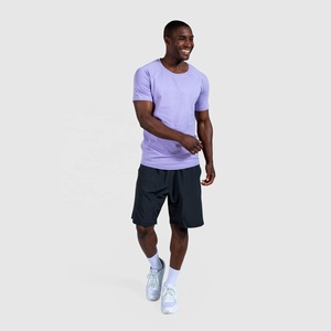 Camiseta de Algodón Morado Sólido de la Mejor Calidad para Hombre, Corte Regular, Cuello Redondo, Manga Corta, Informal, Tejido de Punto, Transpirable, Lisa - Product Image 6