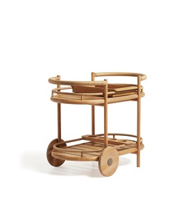 Premium Teak Wood Bar <b>Trolley</b> Cart with Wheels and Rattan Detail, Modern <b>Serving</b> Cart for Hotel, Restaurant and Hospitality - Product Image 2