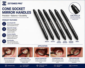 Cone Socket Mirror Handle #6 Black Line Dental Mirror Handle Stainless Steel Zetomed Pro - Product Image 2