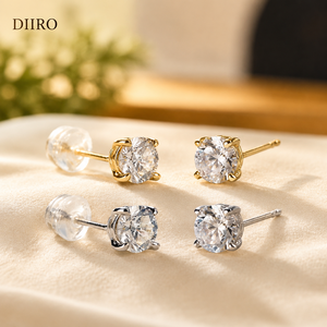 Round Brilliant Cut Diamond Stud <b>Earrings</b> 18K Gold Plated Women's Classic Everyday Wear <b>Moissanite</b> Jewelry - Product Image 1