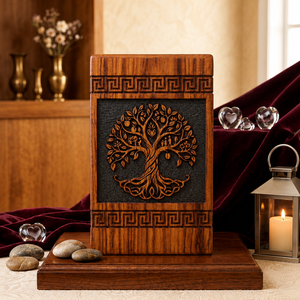 Wooden Urn <b>Memorial</b> Keepsake <b>Box</b> Tree of Life Carved Cremation Ashes Container Family Remembrance Gift - Product Image 2