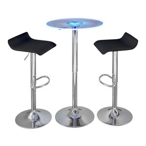 Juego de Barra Contemporáneo Spyra Ale de 3 Piezas en Metal Cromado y Acrílico Transparente con Tablero de PVC Negro Iluminado - Product Image 1