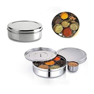 Boîte de rangement pour épices traditionnelle indienne en acier inoxydable, boîte à épices multi-compartiments, organisateur d'épices pour restaurant - Product Image 1