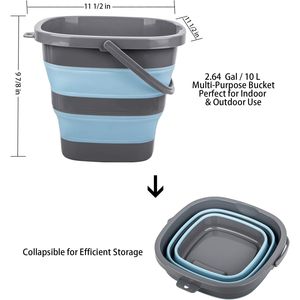 Set di 2 Secchi Pieghevoli in Plastica da 10L (2,6 Galloni), Contenitori Rettangolari Richiudibili per Pulizie Domestiche - Product Image 2