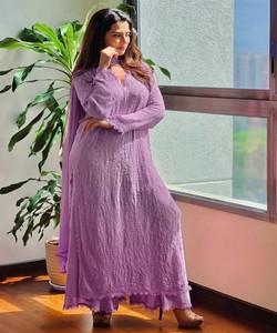 Salwar Kameez de Algodón Morado, Corte Holgado, Ropa Étnica Tradicional para Mujer, Estilo Casual para Todas las Temporadas, India, Pakistán, 62914 BE-170 - Product Image 1