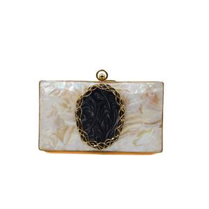 Pochette de soirée ovale artisanale indienne en laiton et nacre, sac de luxe en coquille de MOP pour mariage et fête - Product Image 1