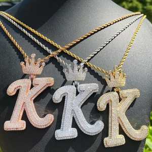 จี้เพชรโมอิสซาไนต์รูปตัวอักษร K แบบฮิปฮอป ประดับมงกุฎ ตัวอักษรขนาดใหญ่ เงินแท้ 925 เครื่องประดับจี้และชาร์ม - Product Image 2