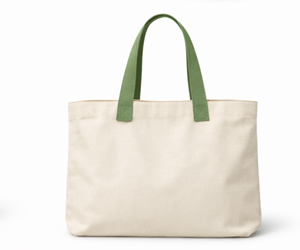 Long Handle Custom Printed Cotton Canvas Tote <b>Bag</b> Large Size Shopping <b>Bag</b> With Green Handles And Tassel Detail - Product Image 4