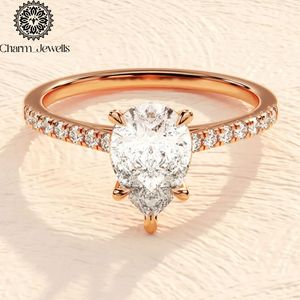 Bague de fiançailles et d'éternité classique pour femme Charm_Jewells en argent plaqué or rose avec moissanite taille coussin et sertissage à griffes IGI - Product Image 2
