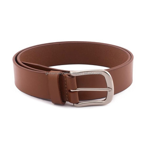 Nuevo cinturón informal de cuero liso marrón tostado hecho a medida para hombres con elegante cinturón de moda para hombres con hebilla de latón niquelado - Product Image 4