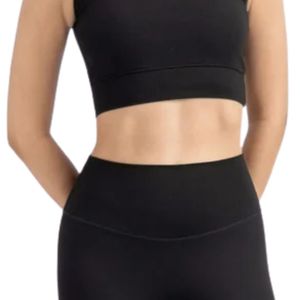 <b>Black</b> Women's Hybrid Sports Bra Cropped Sleeveless Fitness <b>Top</b> Scoop Neck Fitted Activewear For Gym Yoga Training And Athletic - Product Image 6