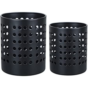 Ensemble de deux porte-ustensiles en métal de couleur noir mat, forme ronde, pour organiser les couverts, pour la table à manger, les fêtes, la décoration, en solde - Product Image 1