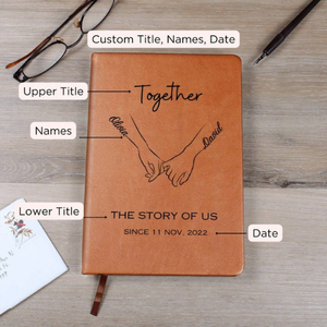 สมุดบันทึกหนังสีน้ำตาลคู่รักแบบสั่งทำพิเศษ ขนาด A5 เข้าเล่มแบบ Thermal Binding ของขวัญวันวาเลนไทน์/วันครบรอบ  รุ่น Al-Amir - Product Image 4