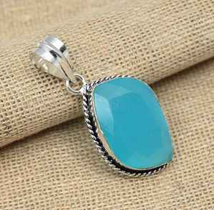 Joyería de Calcedonia Azul, Colgante de Plata de Ley 925 Hecho a Mano, Colgante de Plata Elegante, Regalo de Boda - Product Image 4