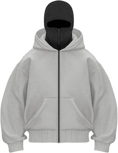 Nouvelle Arrivée : Sweat à Capuche Balaclava Sur Mesure 100% Coton Polaire, Coupe Oversize Épaules Tombantes, Style Streetwear avec Poche, Fermeture Éclair, Motif Uni - Product Image 2