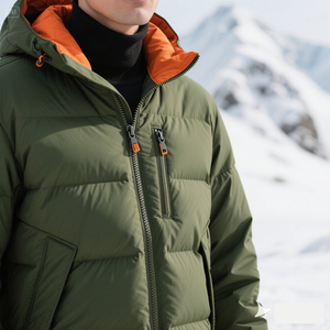 Chaqueta Acolchada Verde Oliva para Hombre, Estilo Urbano, Cuello Alto, Cierre de Cremallera, Impermeable, Resistente al Viento, Poliéster, Informal para Invierno - Product Image 3