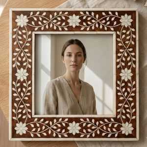 Cadre photo moderne haut de gamme en résine et os incrusté, support photo artisanal exclusif avec motif sophistiqué pour un style élégant - Product Image 5