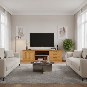 Mueble de TV Moderno de Madera Maciza con Cajones y Almacenamiento para Sala de Estar, Diseño Escandinavo de Pie - Product Image 6