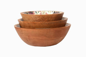 ชามสลัดไม้พร้อมภายในลายดอกไม้เขตร้อนชามเสิร์ฟทำด้วยมือสำหรับข้าวซุปขนมเครื่องครัวตกแต่งเครื่องครัวเครื่องครัวที่เป็นมิตรกับสิ่งแวดล้อม - Product Image 5