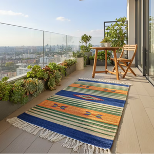 Alfombra/Camino de pasillo moderno de algodón 100% con diseño floral, tejido a mano, reverso lavable y pelo medio - Product Image 1