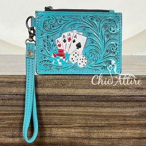 Nueva Cartera de Cuero Genuino Hecha a Mano con Diseño Western, Cierre de Cremallera, Tarjetero Pequeño, Diseño de Póker, Monedero Delgado para Monedas - Product Image 1