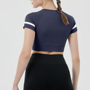 Camiseta Deportiva Corta de Verano para Mujer, Cuello en V, Manga Corta, Ajustada, 100% Algodón, Tejido Jersey de Secado Rápido - Product Image 5