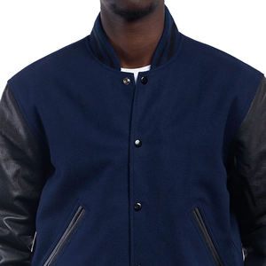 Blouson universitaire personnalisé pour homme en laine, col montant, logo brodé, manches en cuir, placement frontal, idéal pour l'hiver - Product Image 4