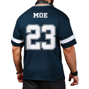 Maillot de football bleu marine en mesh à col en V, personnalisable avec numéro, unisexe, tenue d'équipe athlétique, haut léger, maillot de football américain OEM - Product Image 3