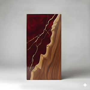 Luxury Maroon & Gold Resin Cremation Urn Modern Wood Memorial Keepsake Luxury Maroon & Gold Resin Cremation Urn - Product Image 1
