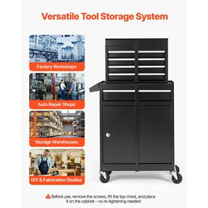 Cassetta degli Attrezzi Mobile 2-in-1 con 5 Cassetti, Parte Superiore Staccabile, Barra di Bloccaggio, Rivestimento Protettivo, Personalizzabile OBM OEM - Product Image 6