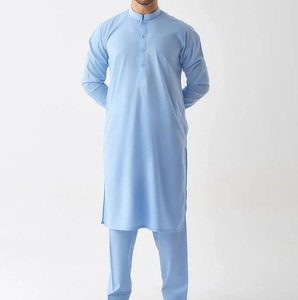 Vêtements d'extérieur pakistanais : Costume homme Shalwar Kameez en coton uni respirant, prêt à porter - Product Image 1