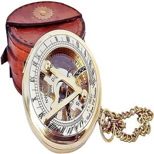 Antique Brass and Copper Sundial <b>Compass</b> Set with Ship <b>Watch</b>, Leather Display Box, Vintage Maritime Decor - Product Image 1