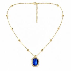 Collar con Colgante de Cristal Azul Chapado en Oro Estilo Hiphop para Mujeres y Niñas, Joyería de Moda Antideslustre - Product Image 3