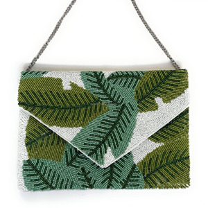 Bolso de Mano Casual de Seda con Cuentas de Hojas Tropicales Plegable y Duradero para Mujer, Cierre Magnético, Estilo Boho de Verano, Tema de Jungla, Bolso de Noche - Product Image 2