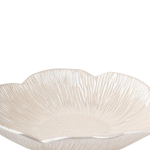 Bol décoratif en métal argenté en forme de fleur de luxe avec motif texturé, élégant plateau de table centrale pour la décoration moderne de la maison - Product Image 5