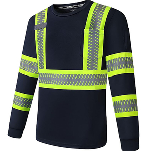 Men's Black Solid Stand Reflective Safety <b>Shirt</b> <b>Half</b> Sleeve Knitted Breathable Quick Dry Workwear Style Summer Casual <b>Shirts</b> - Product Image 3
