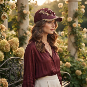 Gorro de Béisbol de Encaje para Mujer, con Bordado Floral Intrincado y Pedrería, Cierre Ajustable, para Uso Diario - Product Image 6