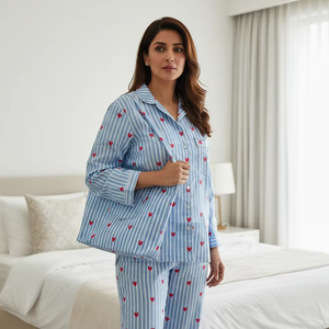Camisón 100% Algodón, Pijama de Manga Larga, Suave y Ligero, Conjunto de Dos Piezas para Dormir, para Mujer y Hombre, para Verano - Product Image 1