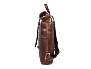 Genuine Leather <b>Roll</b> <b>Top</b> <b>Backpack</b> Adjustable Strap Durable Bohemian Style Solid Pattern Unisex All Seasons Travel Daily Use - Product Image 2