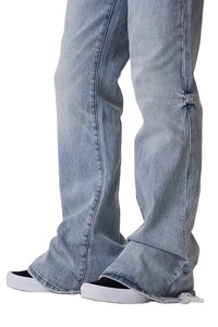 Stonewashed Flare Denim Jeans-Vintage Casual Style Eco-Friendly Lightweight Fabric Mid Waist Regular Fit Light Blue - Product Image 4