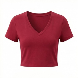 Camiseta de Manga Corta con Cuello en V para Mujer, 100% Algodón Orgánico de Lujo, Preencogido, Suave, Transpirable, Color Personalizado - Product Image 1