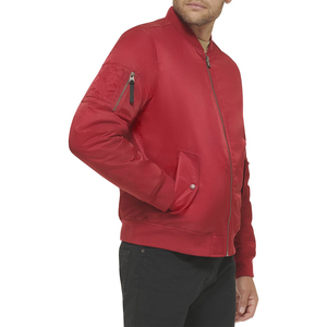 Men's <b>Red</b> Bomber <b>Jacket</b> Solid Color Zipper Closure Stand Collar Casual Style Polyester Material Autumn Wear - Product Image 5