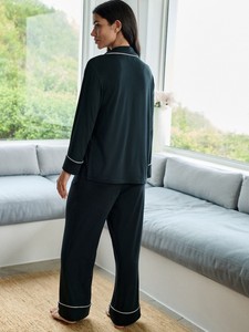 Pijamas de Verano para Mujer, Color Negro, Casuales, 100% Poliéster, Transpirables, Cintura Elástica, Estampado de Frutas, Corte Alto/Medio - Product Image 4