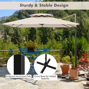Ombrellone a braccio da 2,9 metri con rotazione a 360 gradi e doppio tetto - Rotazione a 360 gradi e design resistente - Product Image 3