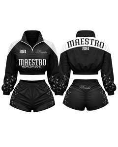 Custom Women Cropped Quarter <b>Zip</b> Tracksuit 2 Piece Set Gym Crop Top Shorts Set OEM Private Label - Product Image 2